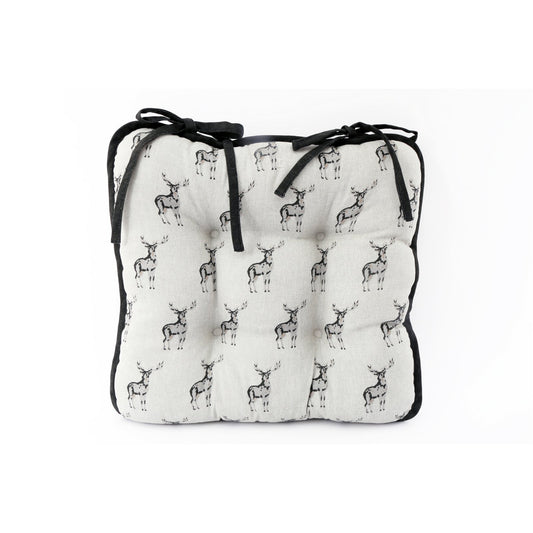 padded-grey-stag-print-design-seat-pad-with-ties