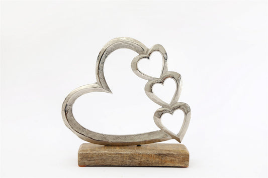 metal-silver-four-heart-ornament-on-a-wooden-base-medium