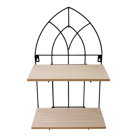 black-metal-arch-with-2-wooden-shelves